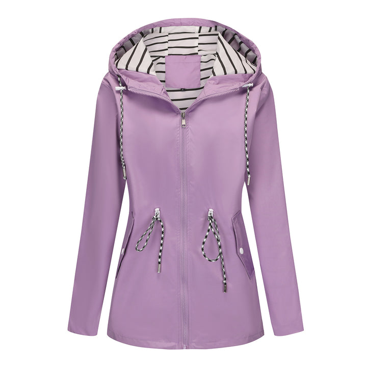 Women's light waterproof parka rain jacket with waist drawstring Mune Fashion