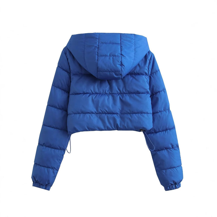 Women Short Quilted Hooded Puffer Jacket with Drawstring and Zipper Mune Fashion
