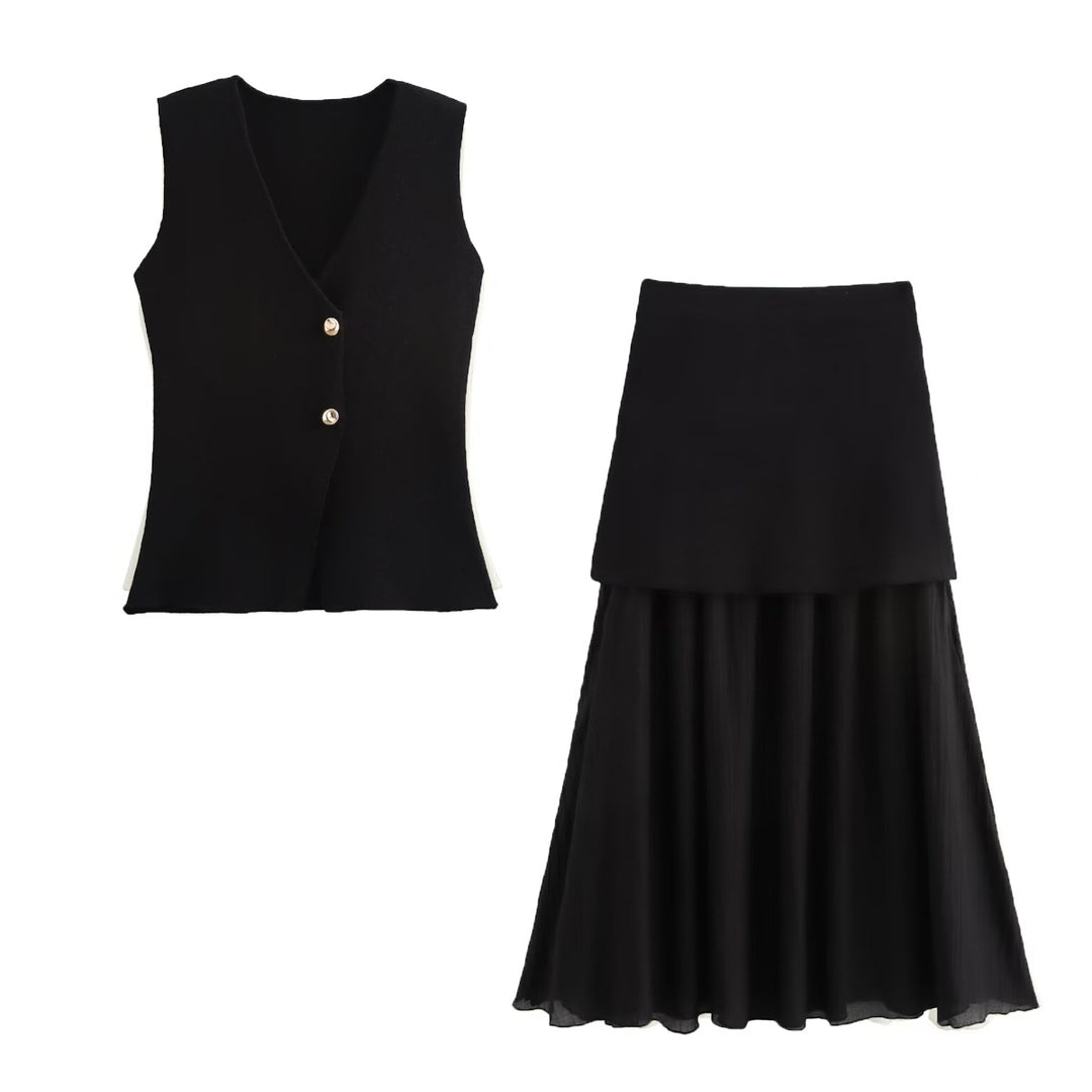 Women Two-Layer Chiffon Maxi Skirt with Smooth Hip Yoke and A-Line Fall Mune Fashion