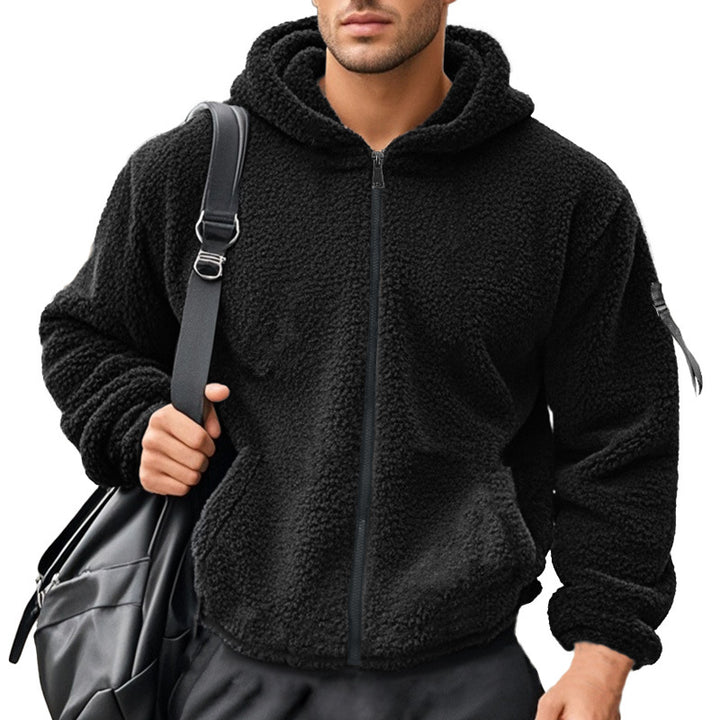 Men's padded Sherpa fleece hoodie jacket with full zipper, elastic hem, and sleeve zipper pocket Mune Fashion
