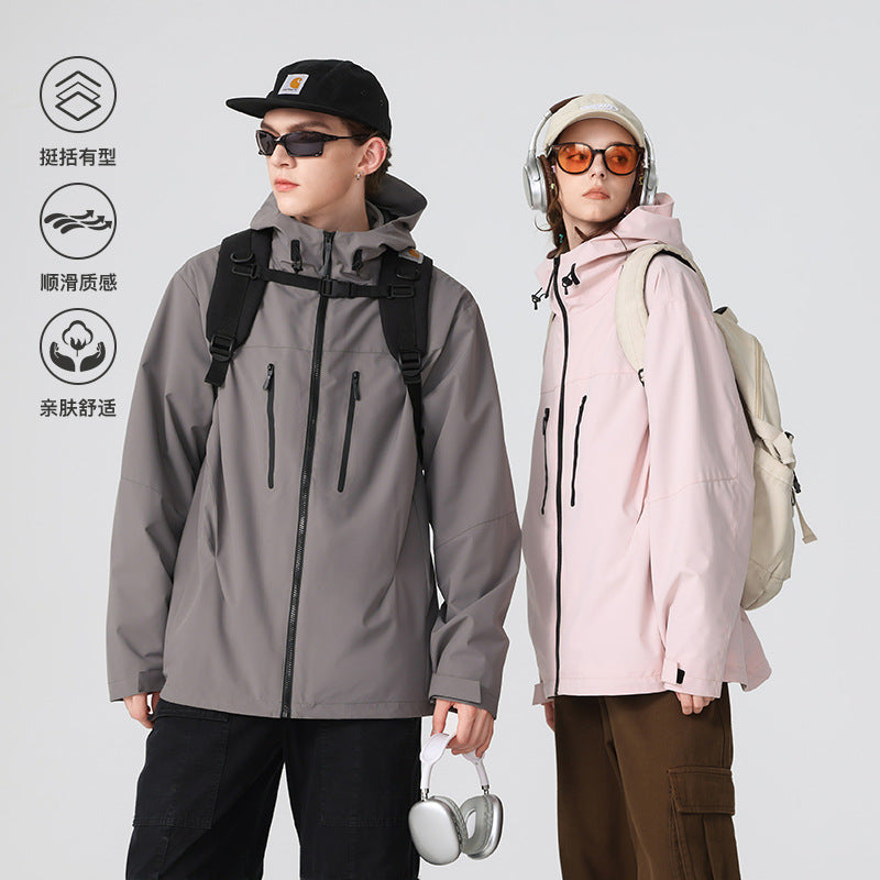 Damen Technische wasserfeste Softshell‑Regenjacke mit Kapuze, versiegelten Nähten und vertikalen Reißverschlusstaschen Mune Fashion