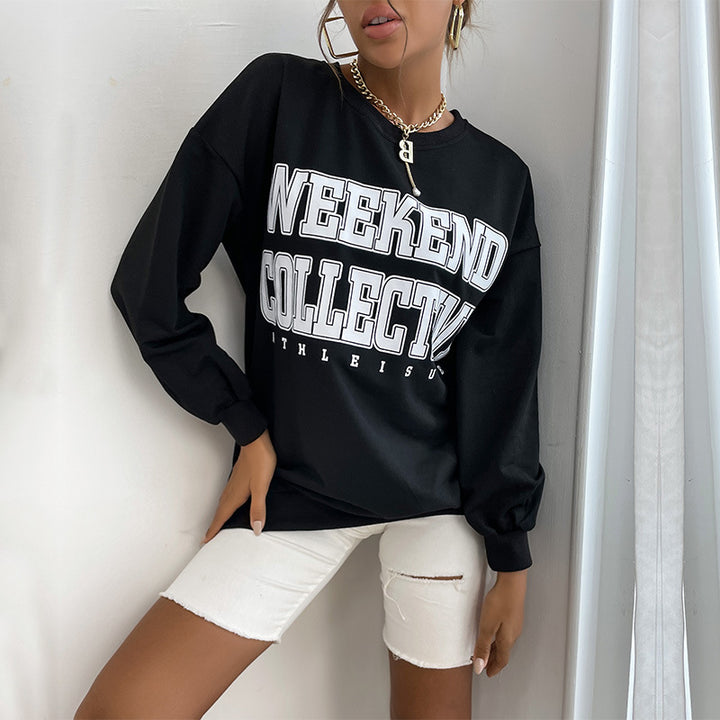 Women's Oversize Sweatshirt with College Print and Raglan Sleeves Mune Fashion