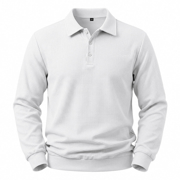 Men's Long Sleeve Polo in Waffle Piqué with Stretch Comfort Mune Fashion