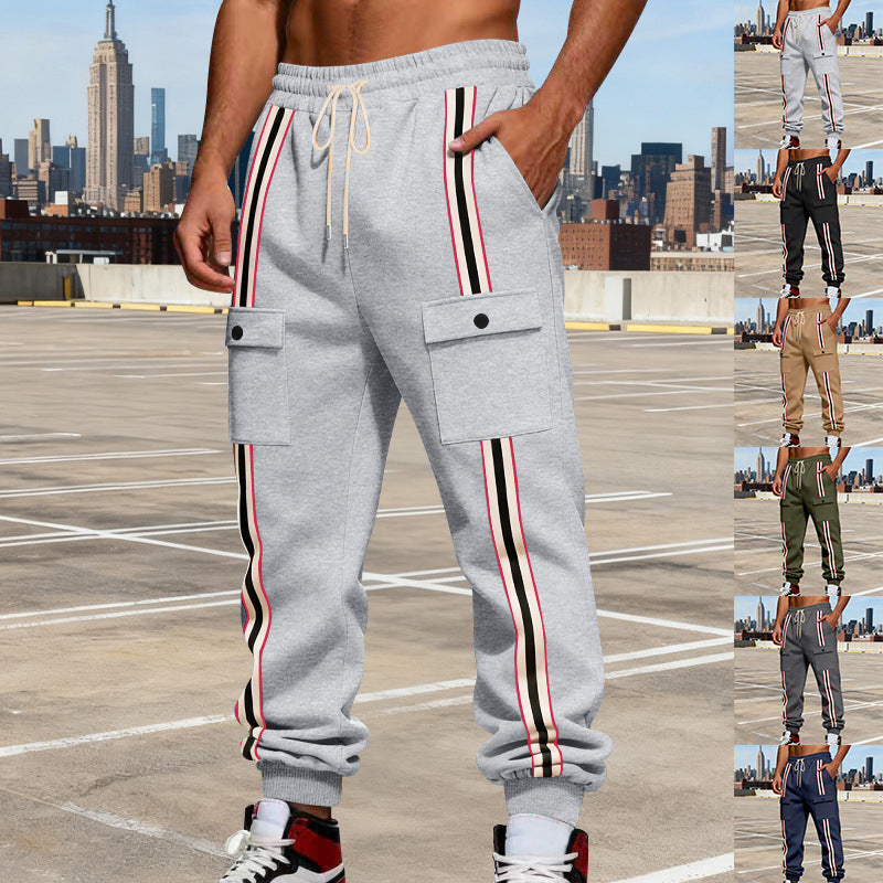 Men's Cargo Jogging Pants with Distinct Side Stripes, Drawstring & Flap Pockets Mune Fashion