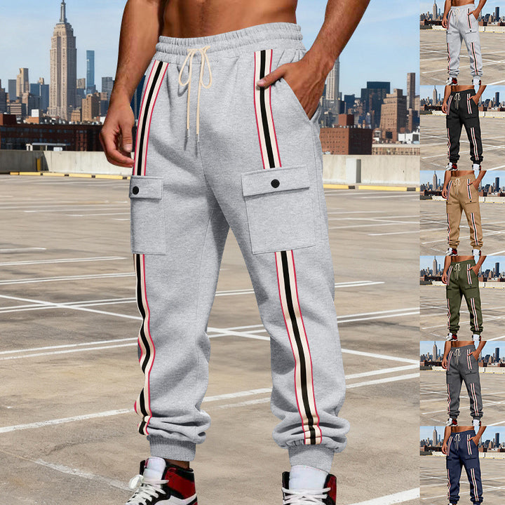 Men's Cargo Jogging Pants with Distinct Side Stripes, Drawstring & Flap Pockets Mune Fashion