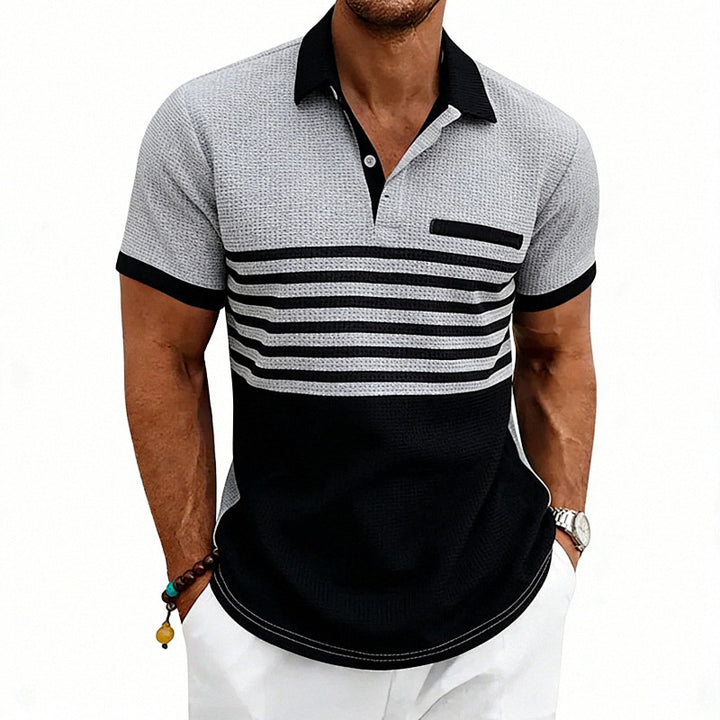 Men's Jacquard Polo with Block Stripes, Chest Cover and Cotton Mix Mune Fashion
