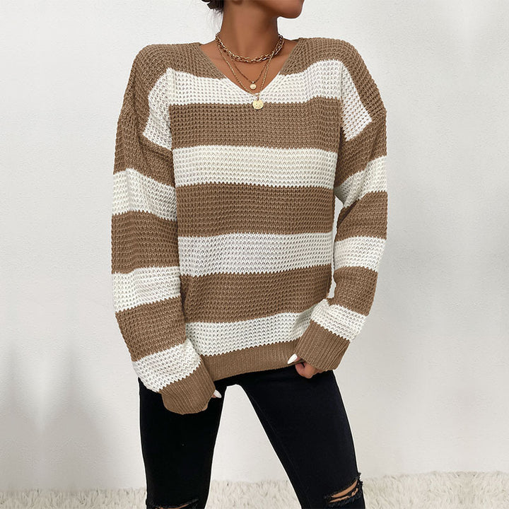 Women's Casual Knit Sweater with V-Neck Mune Fashion