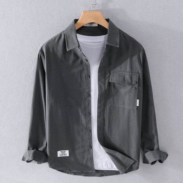 Men's Loose Shirt Jacket Overshirt made of Soft Twill with integrated Layer T-Shirt and sewn-on Chest Pocket Mune Fashion