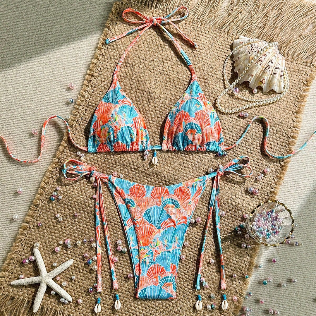 Women Triangle Bikini with Floral Patterns Mune Fashion