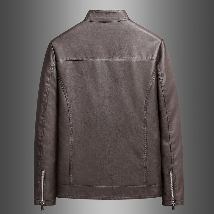 Men's Simple Faux Leather City Jacket with Stand Collar, Two-Way Zipper & Side Pockets Mune Fashion
