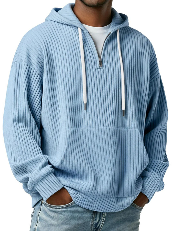 Men's ribbed half-zip hoodie with hood, kangaroo pocket, and oversized casual cut Mune Fashion