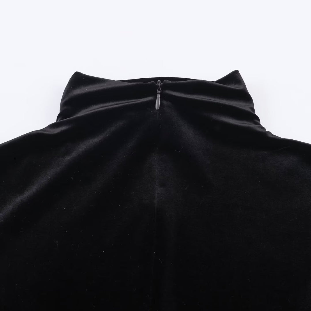 Women's mini dress with roll collar, long sleeve and side drape bow Mune Fashion