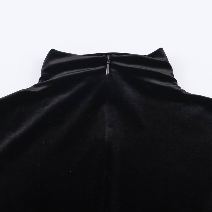 Women's mini dress with roll collar, long sleeve and side drape bow Mune Fashion