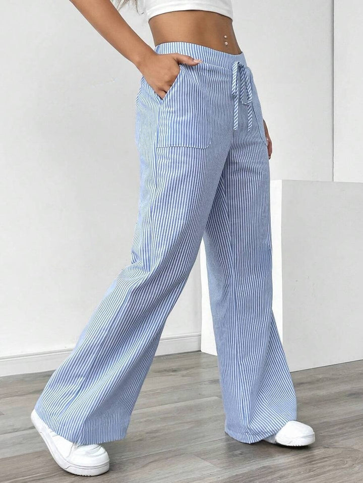 Women wide cotton lounge pants with drawstring and side pockets Mune Fashion