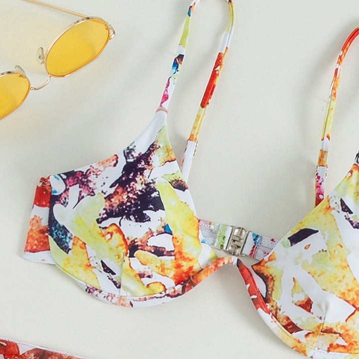 Ladies Bikini Set with floral design and stylish wrap skirt Mune Fashion