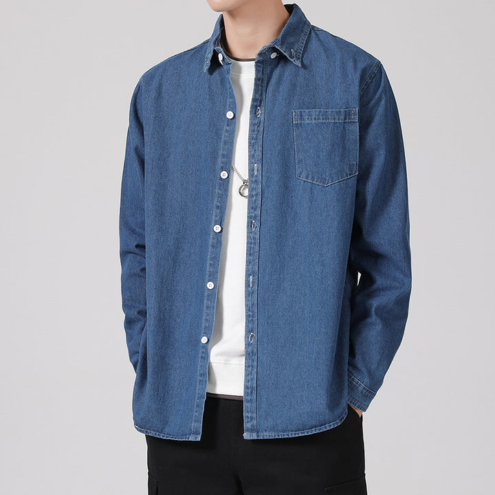 Men's Lightweight Cotton Denim Shirt with Chest Pocket and Relaxed Fit Mune Fashion