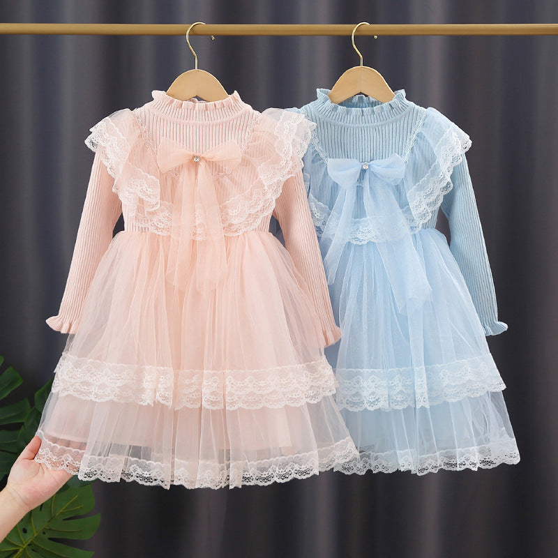 Girls Festive Dress with Ruffled Collar and Tulle Skirt Mune Fashion