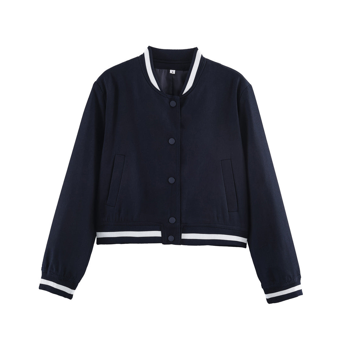 Women's Cropped Boxy Bomber Jacket with Ribbed Cuffs and Snap Placket Mune Fashion