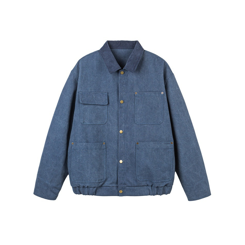Unisex Short Cut Canvas Field Jacket with Cord Collar and Four Patch Pockets Mune Fashion