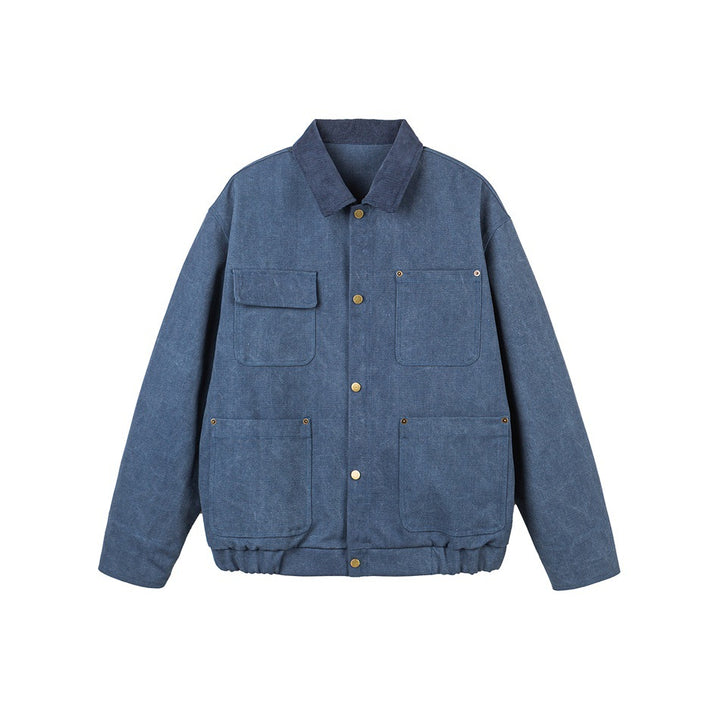 Unisex Short Cut Canvas Field Jacket with Cord Collar and Four Patch Pockets Mune Fashion