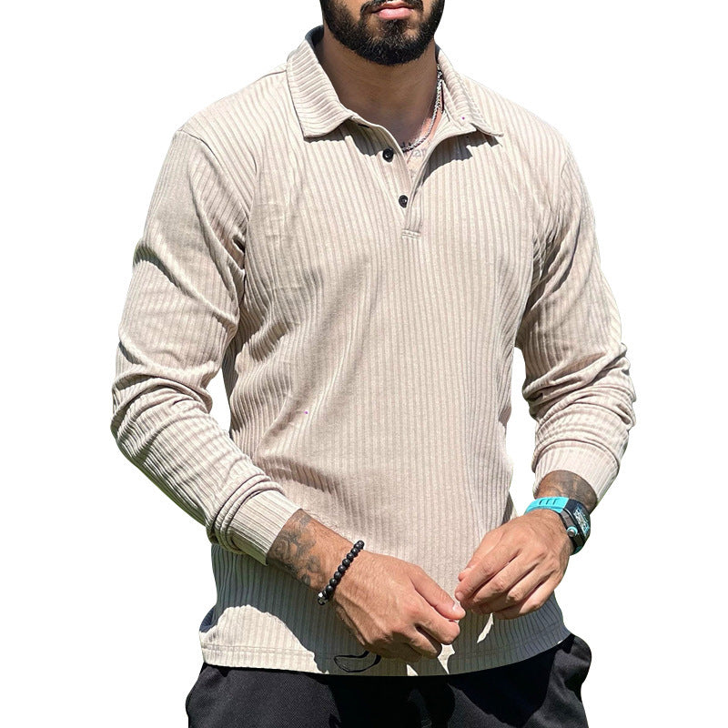 Men's ribbed long-sleeve polo with textured knit and half-button placket Mune Fashion