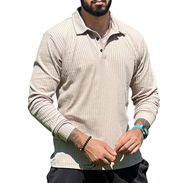 Men's ribbed long-sleeve polo with textured knit and half-button placket Mune Fashion