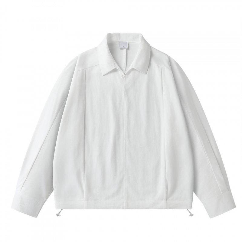 Unisex Lightweight Overshirt Jacket with Concealed Front, Shirt Collar and Drawstring Hem Mune Fashion