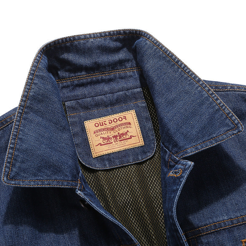 Men's denim jacket in vintage look with patch, chest pockets, and breathable mesh lining Mune Fashion