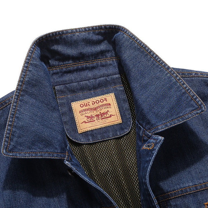Men's denim jacket in vintage look with patch, chest pockets, and breathable mesh lining Mune Fashion