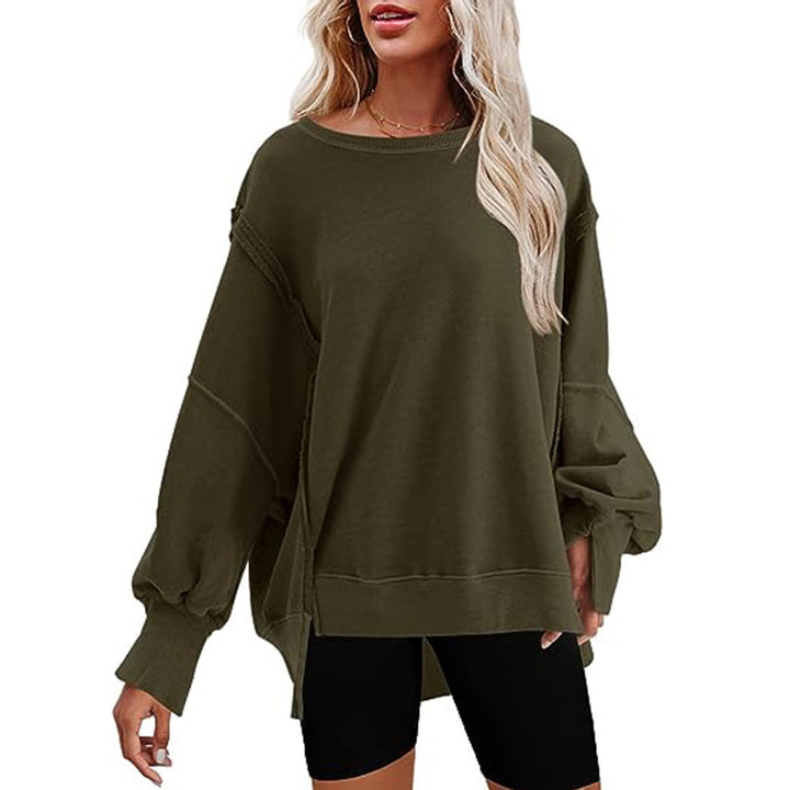 Women's Oversized Sweatshirt with Balloon Sleeves, Side Slits and Raw Edges Mune Fashion