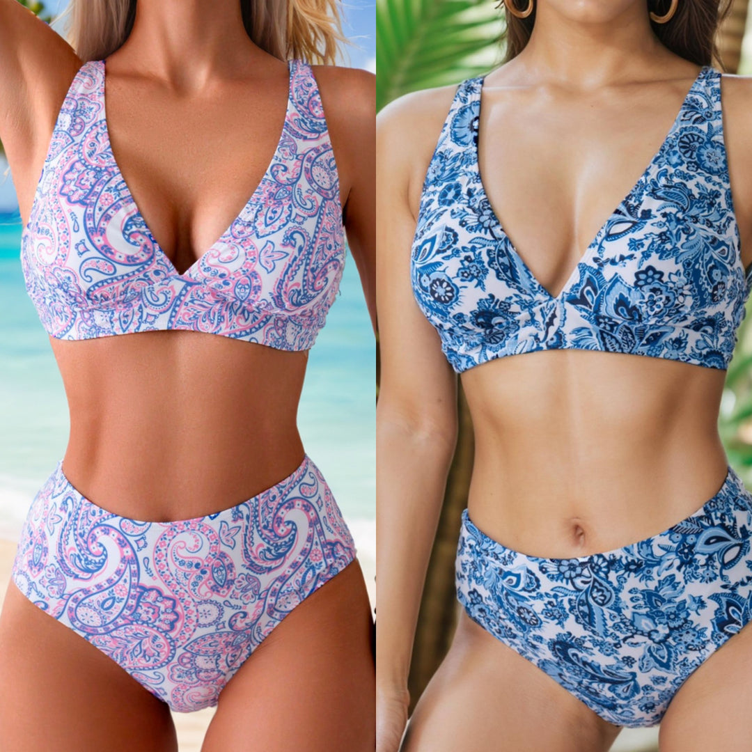 Women High-Waisted Bikini Set with Fashionable Paisley Pattern Mune Fashion