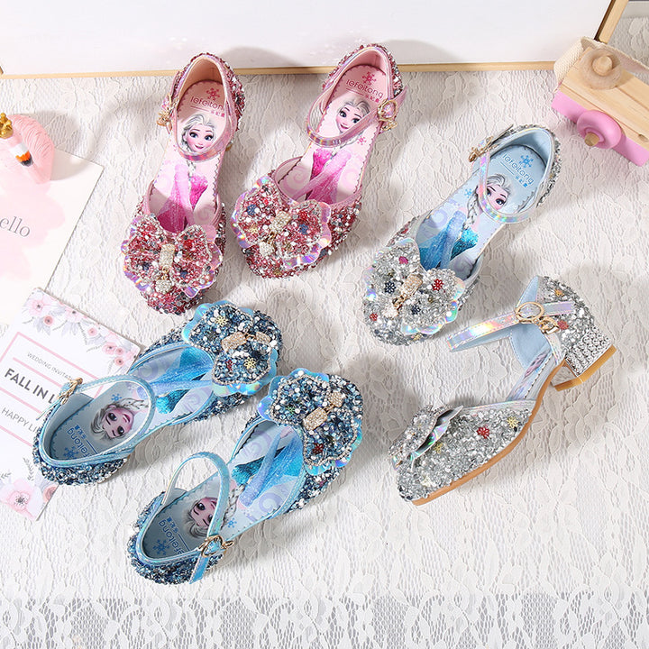 Girls Glittering Ballet Flats with Flower and Rhinestone Decoration Mune Fashion