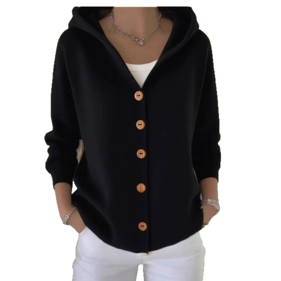 Women's hooded cardigan with button placket and casual oversized fit Mune Fashion