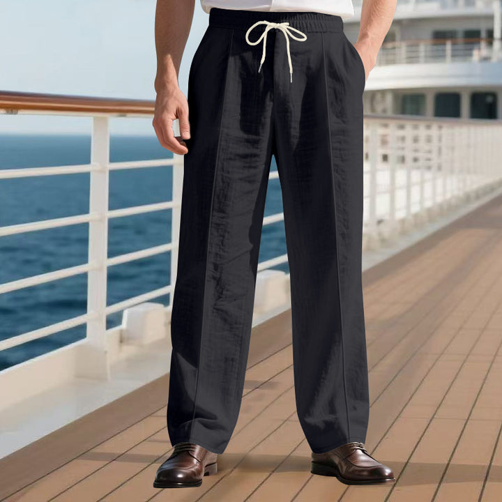 Men's light linen pleated trousers with elastic waistband and drawstring Mune Fashion