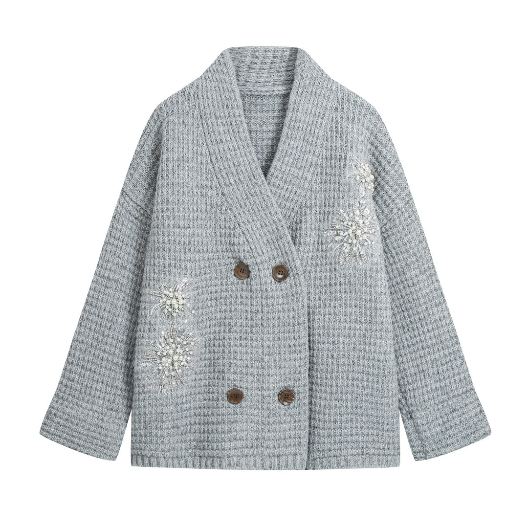 Women Lightweight Knit Bomber with Zipper, Balloon Sleeves and Gathered Hem Mune Fashion