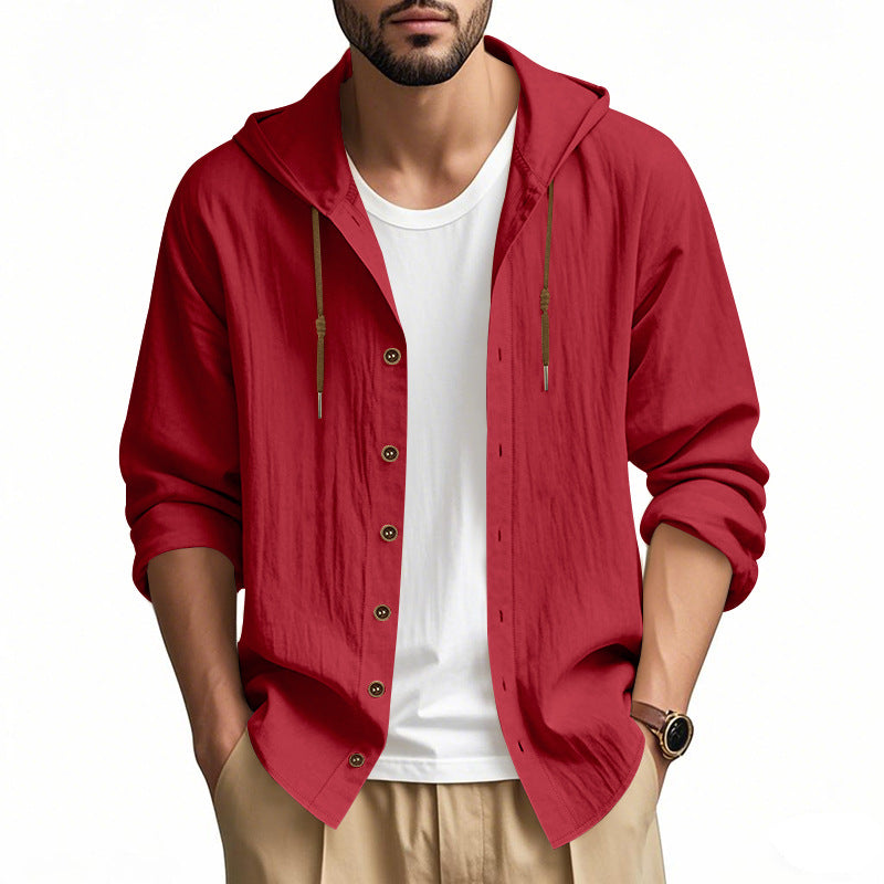 Men's lightweight hooded shirt jacket in linen look with full button placket Mune Fashion