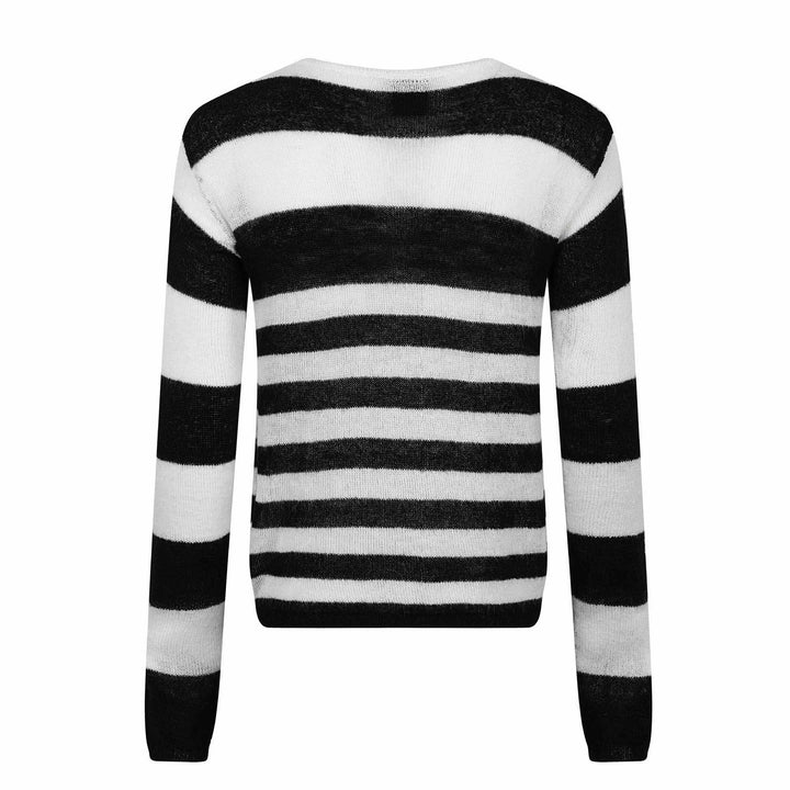 Unisex Striped Lightweight Mohair-Mix Crew Neck Sweater with Vintage Design Mune Fashion