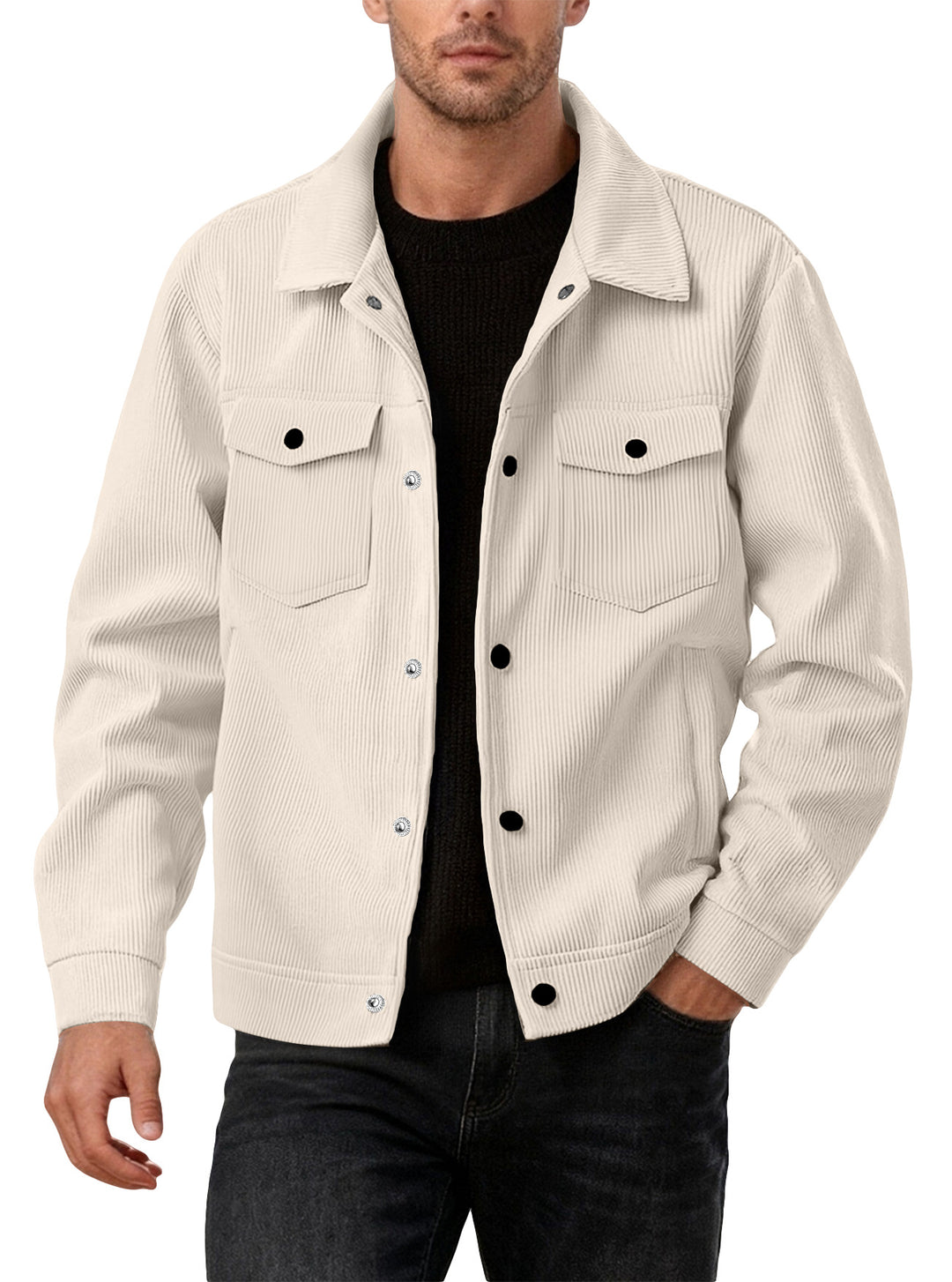 Men's cord jacket in the classic work jacket style with snap buttons and chest pockets Mune Fashion
