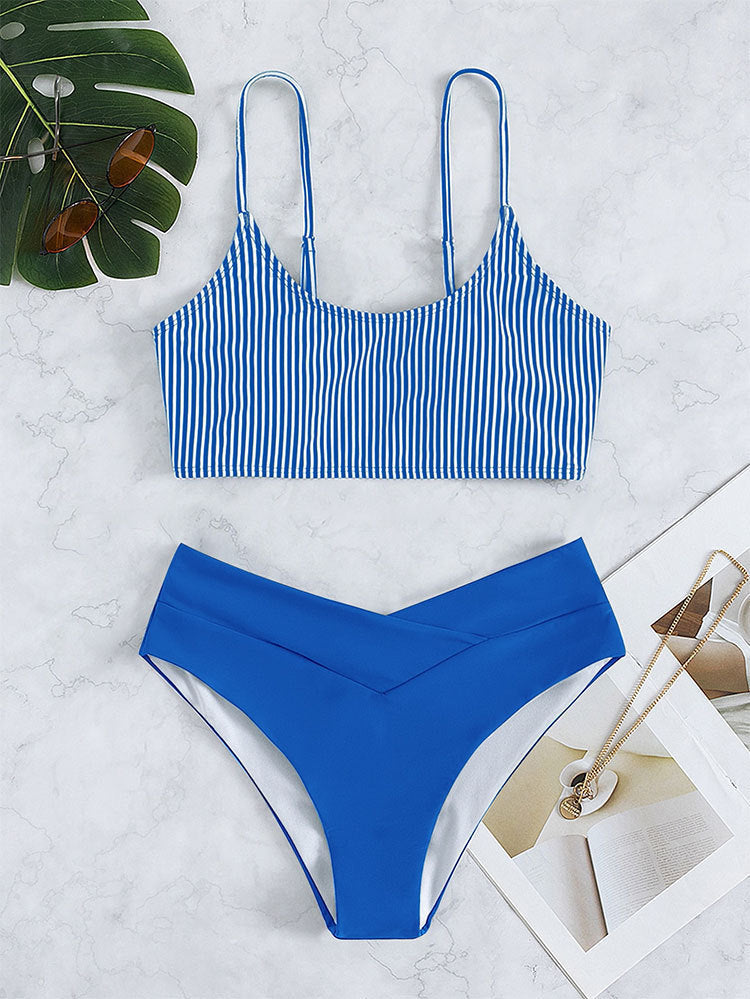 Ladies bikini set with striped top and high-cut bottom Mune Fashion