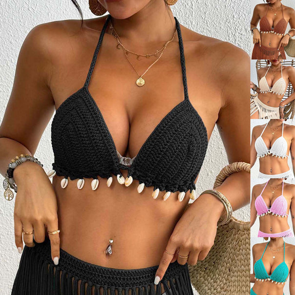 Women crochet bikini top with shell embellishments Mune Fashion