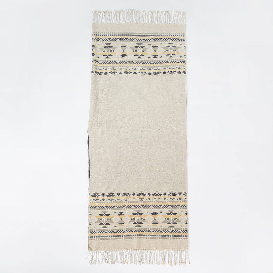 Women's Oversize Poncho made of wool blend with jacquard border and fringe hem Mune Fashion