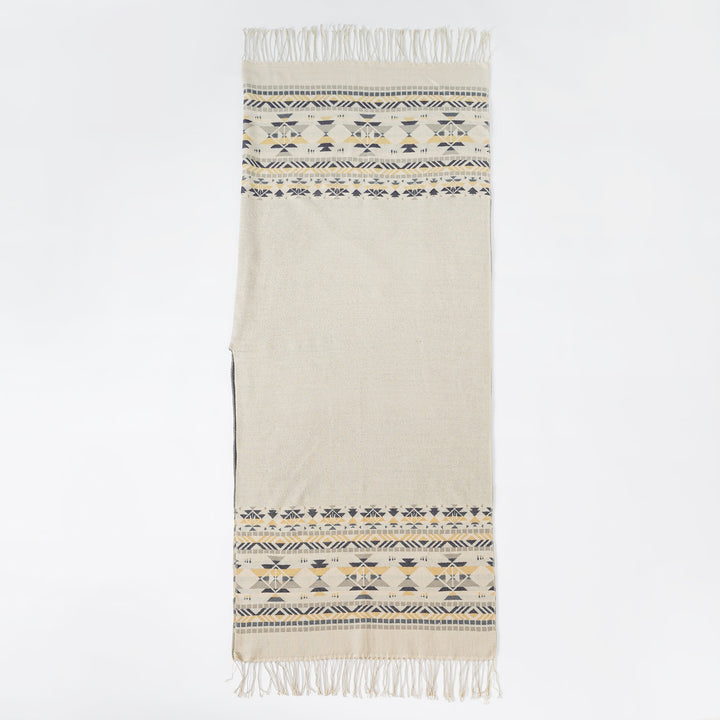 Women's Oversize Poncho made of wool blend with jacquard border and fringe hem Mune Fashion