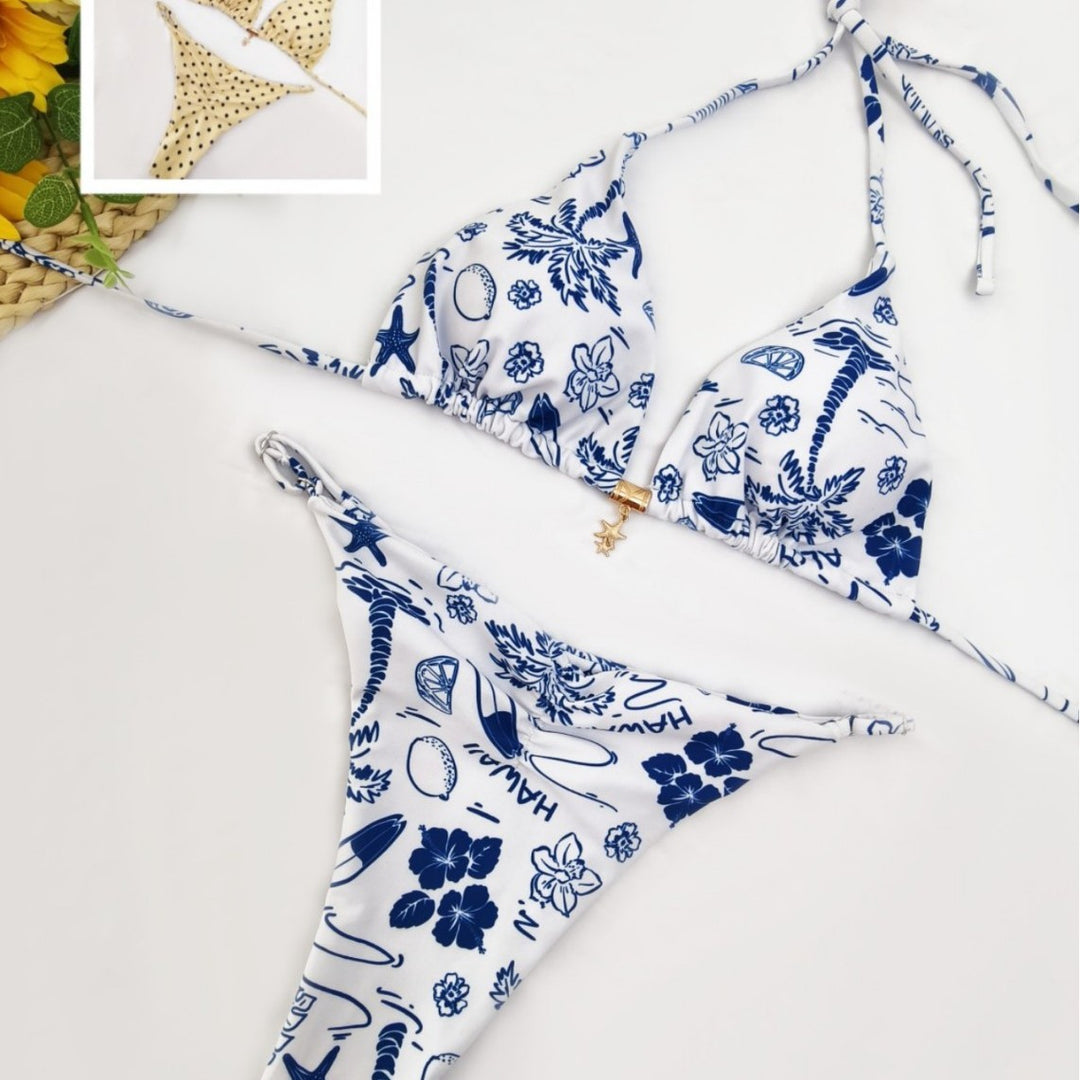 Women Triangle Bikini with playful Hawaii pattern Mune Fashion
