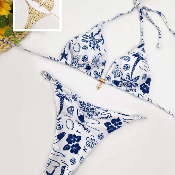 Women Triangle Bikini with playful Hawaii pattern Mune Fashion