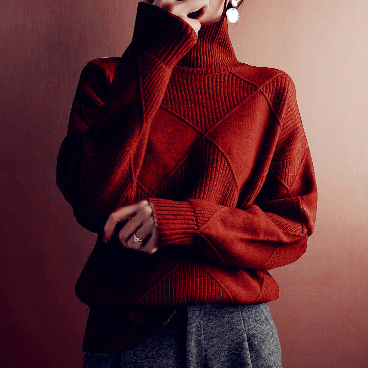 Women's oversized knitted sweater with high turtleneck and diamond pattern Mune Fashion