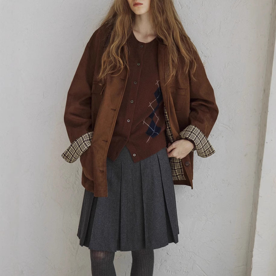 Women Elegant Suede Jacket Mune Fashion