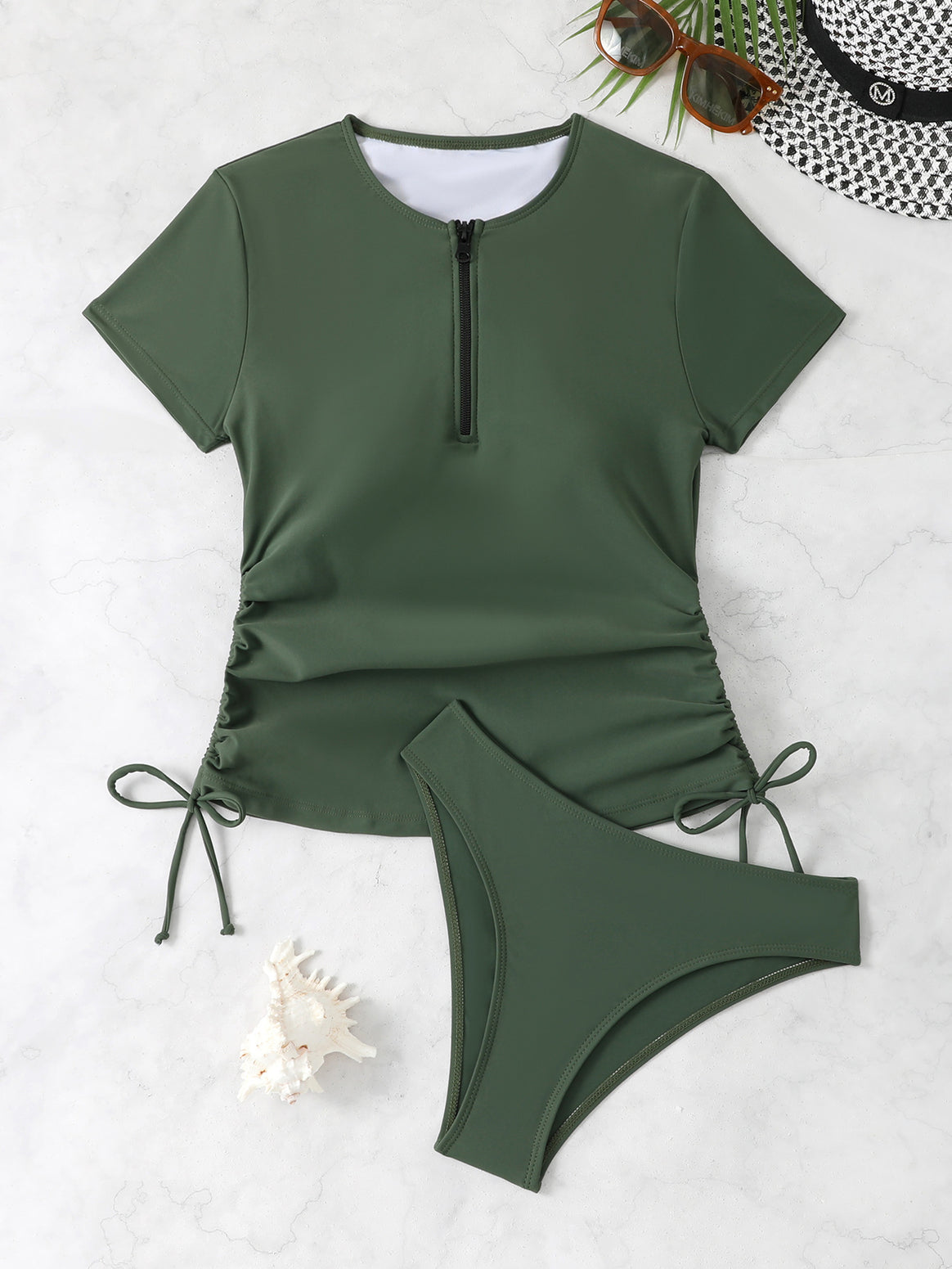 Women's protective swimsuit with short sleeves and zipper Mune Fashion
