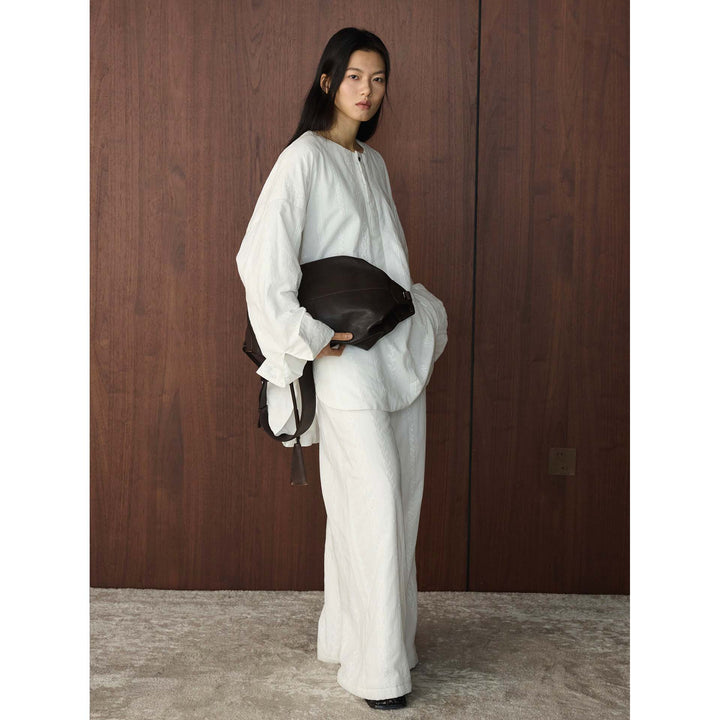 Women's Wide Tunic Set with Textured Fabric, Wide Sleeve and Palazzo Pants Mune Fashion