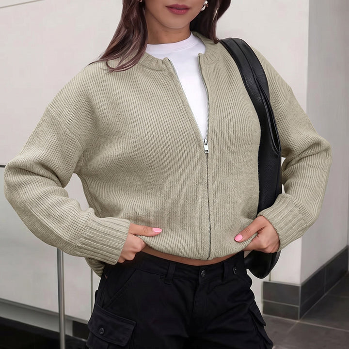 Women Casual Cardigan with Chemical Zipper Mune Fashion