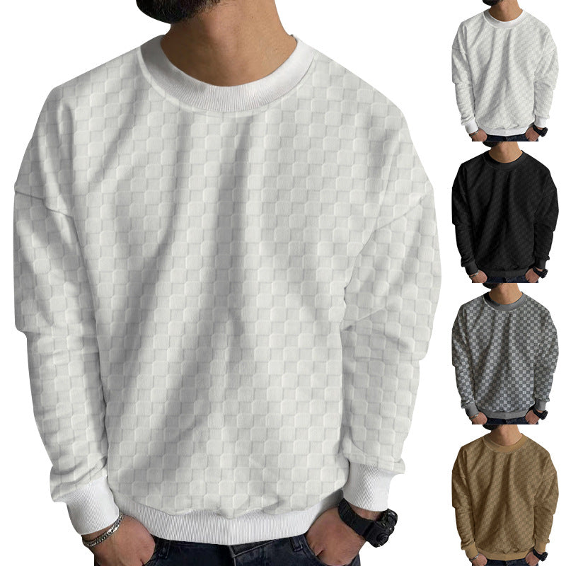 Men's finely structured round neck sweater with check relief and ribbed cuffs Mune Fashion